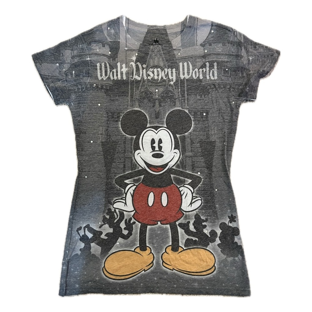 Disney WDW Grey T-Shirt with BLING Features Mickey and the Castle Size S